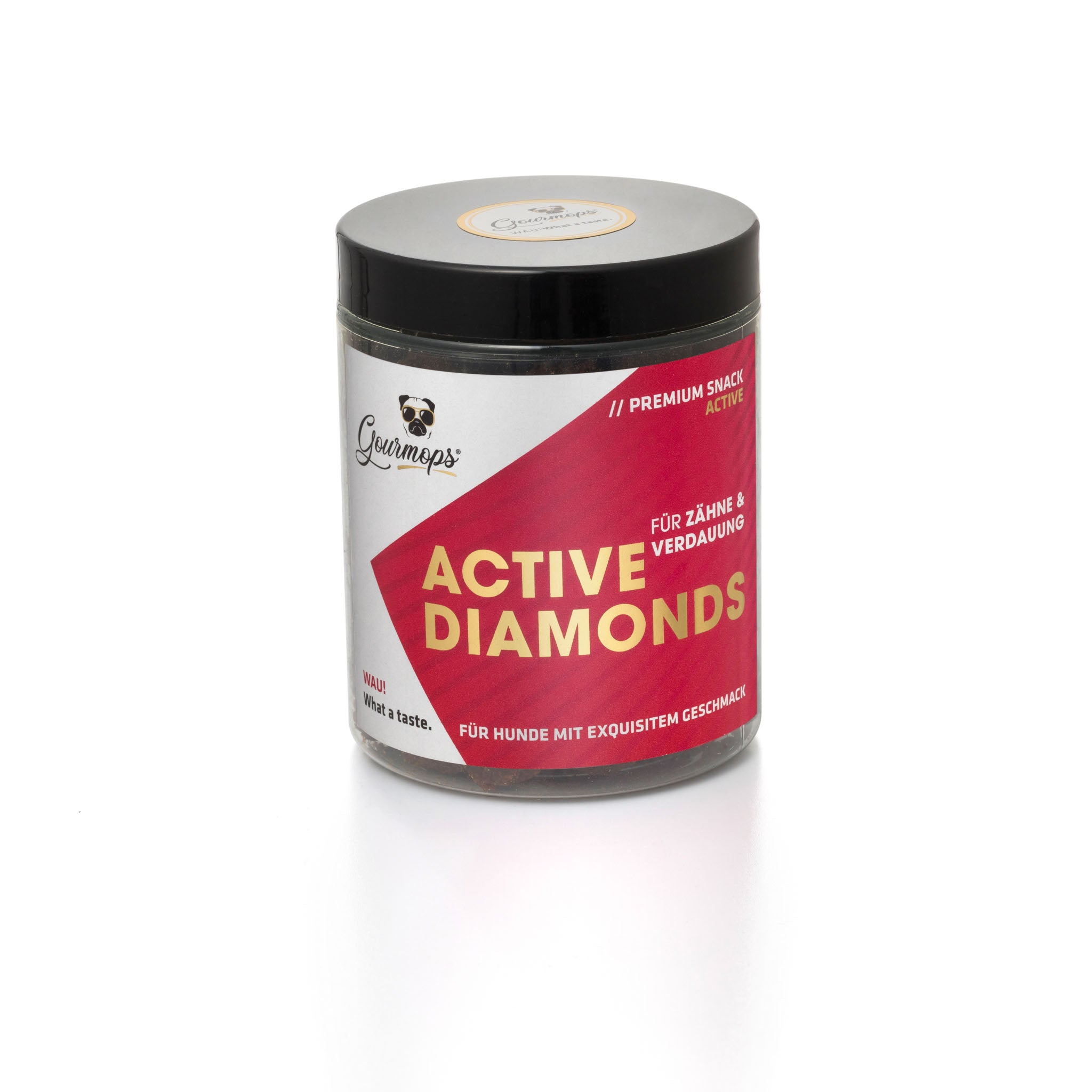 Gourmops Active Diamonds Snacks in wiederverschließbarer Dose – Gesunde Zähne, Verdauung, Immunsystem