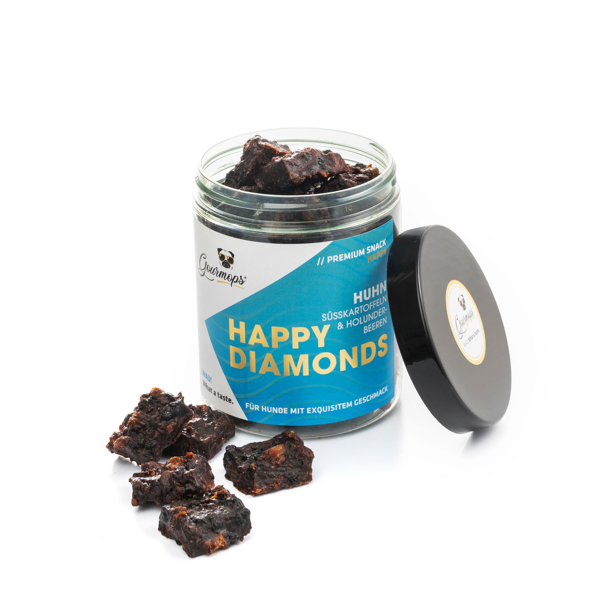 Gourmops Happy Diamonds Huhn – schonend getrocknete Hundesnacks für große Hunde in wiederverschließbarer Dose