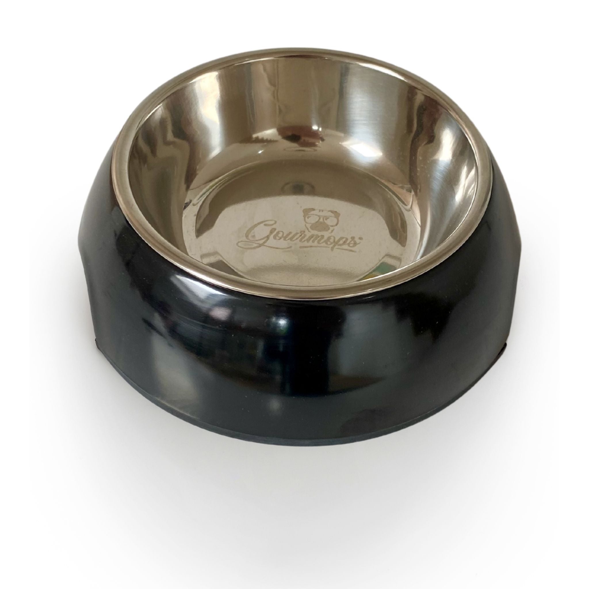 Hochwertiger Hundenapf von Gourmops mit Edelstahl-Innenschale in Schwarz