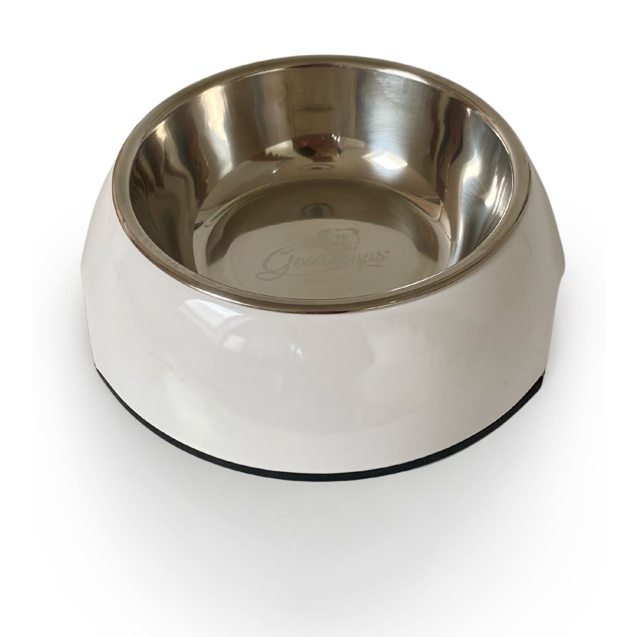 Hochwertiger Hundenapf von Gourmops mit Edelstahl-Innenschale in Weiß