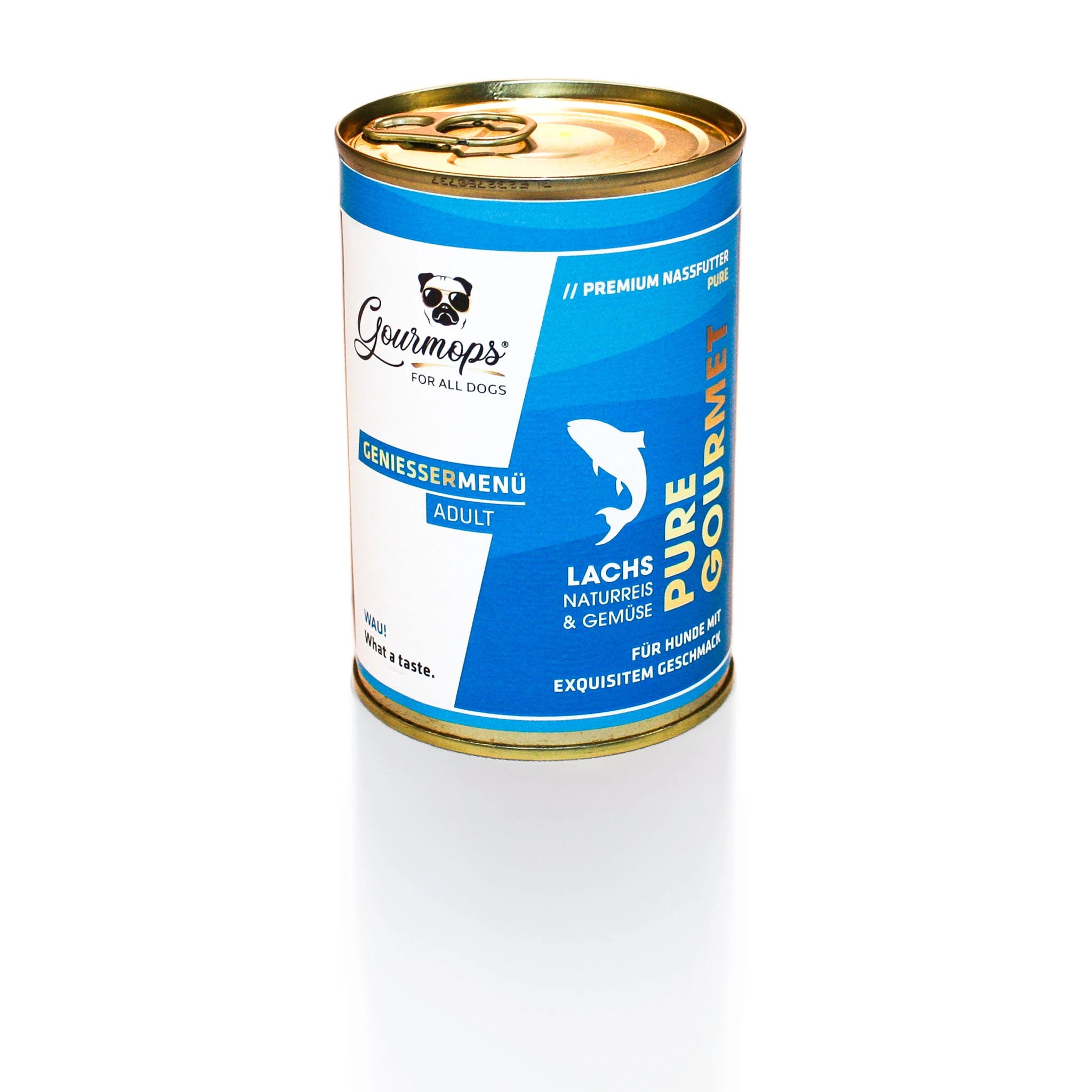 Gourmops Pure Gourmet Nassfutter Lachs – geschlossene Premium-Dose Hundefutter, getreidefrei & monoprotein