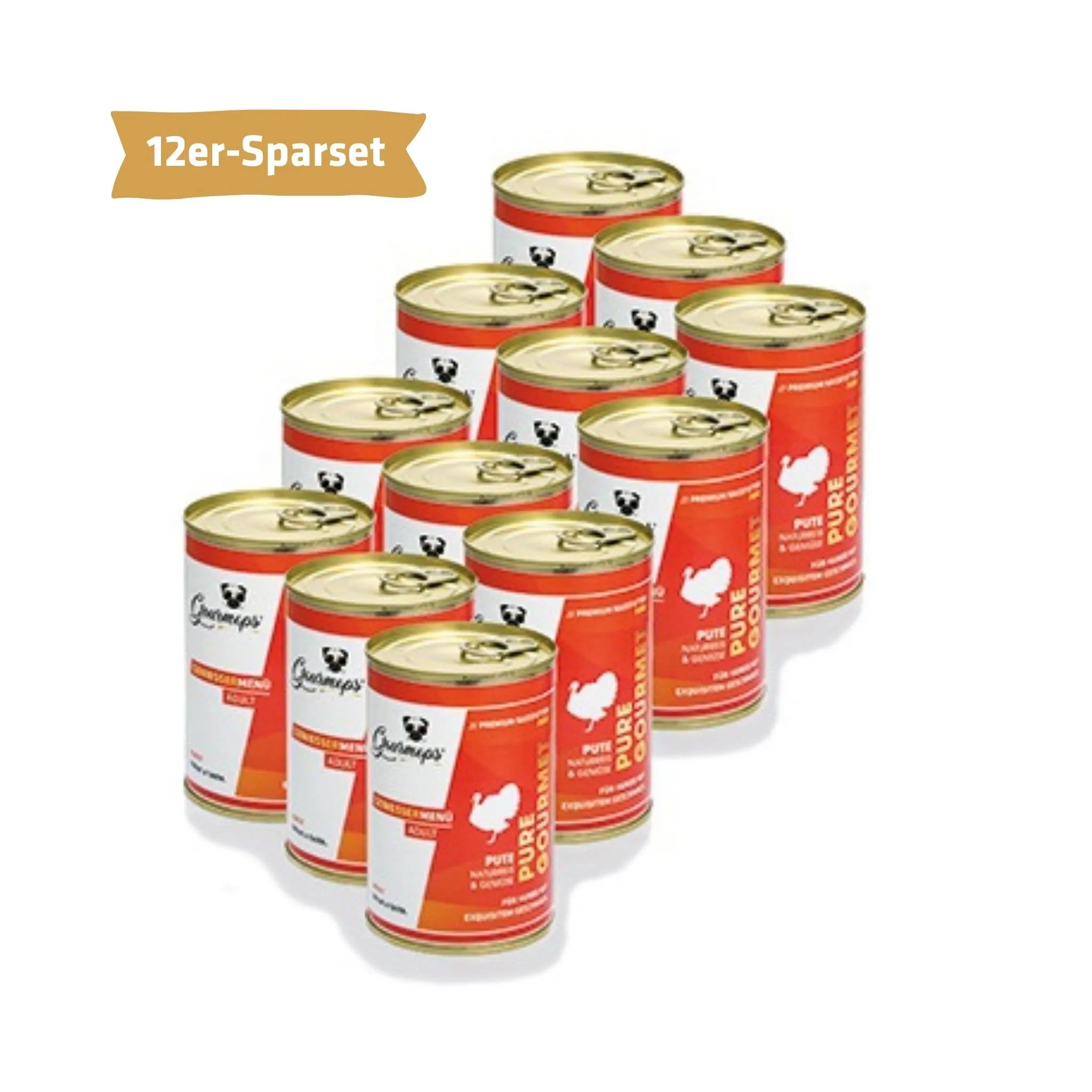 Gourmops Pure Gourmet Nassfutter Pute – Vorratspaket mit 12 Premium-Dosen Hundefutter, getreidefrei im Vorteilspack