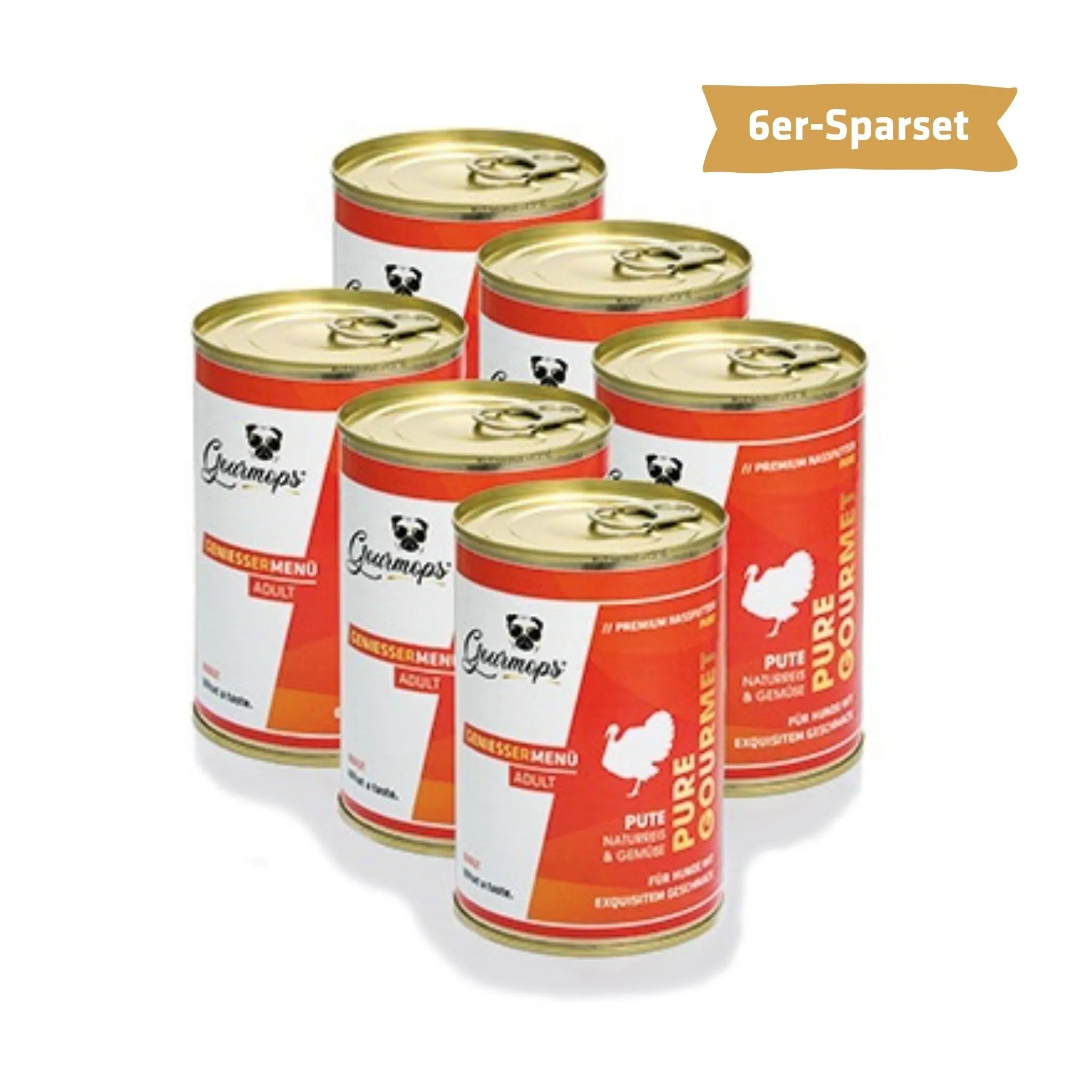 Gourmops Pure Gourmet Nassfutter Pute – Vorratspaket mit 6 Premium-Dosen Hundefutter, getreidefrei im Sparpack