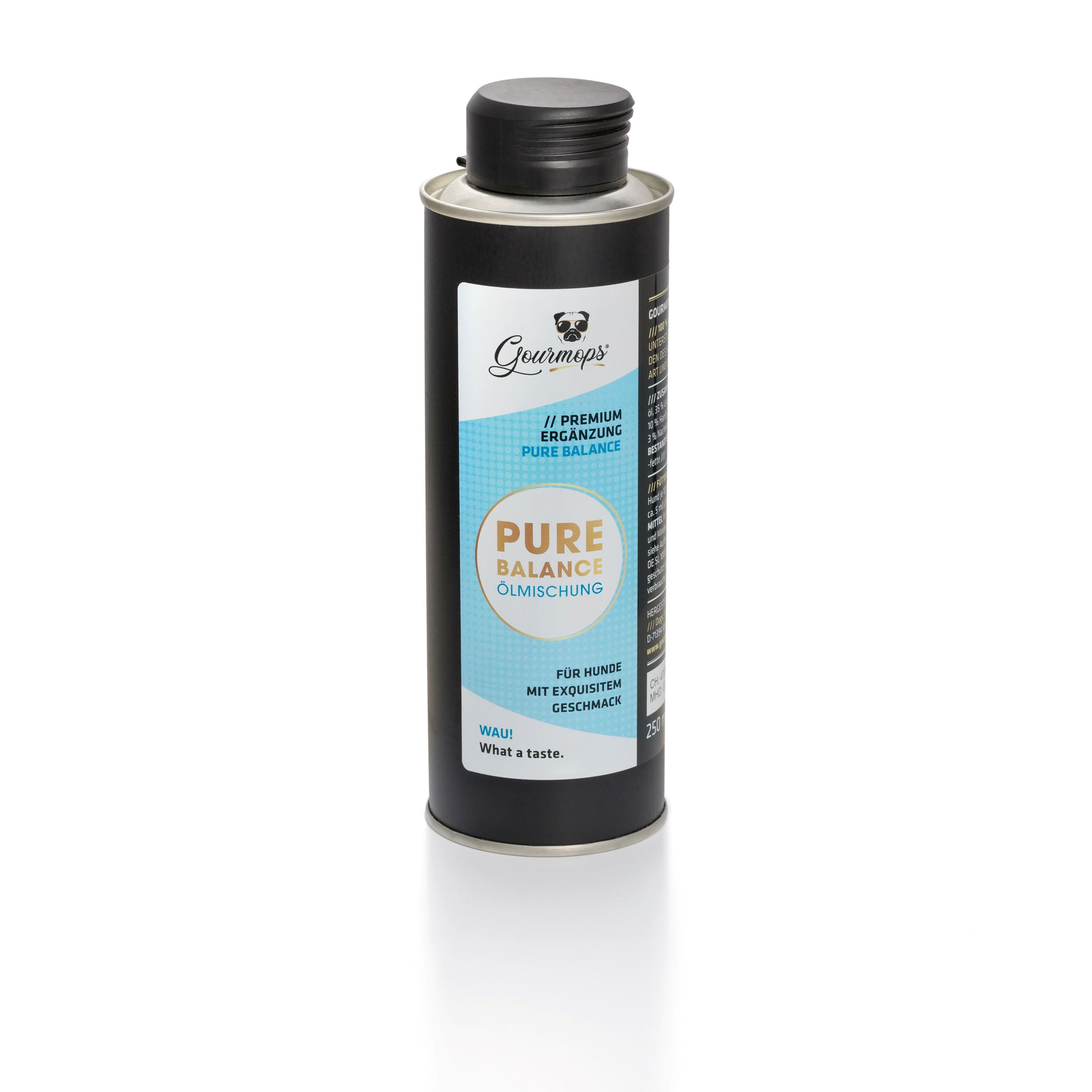 Gourmops PURE BALANCE Öl – hochwertige Ölmischung mit Lachs-, Lein-, Schwarzkümmel- und Hanföl für Hunde