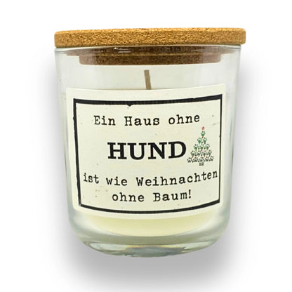 GOURMOPS Duftkerze im Glas mit liebevollem Hundespruch – stilvolle Vanilleduft-Kerze mit Korkdeckel als Untersetzer oder Futterdosen-Deckel – perfekte Geschenkidee für Hundefreunde.