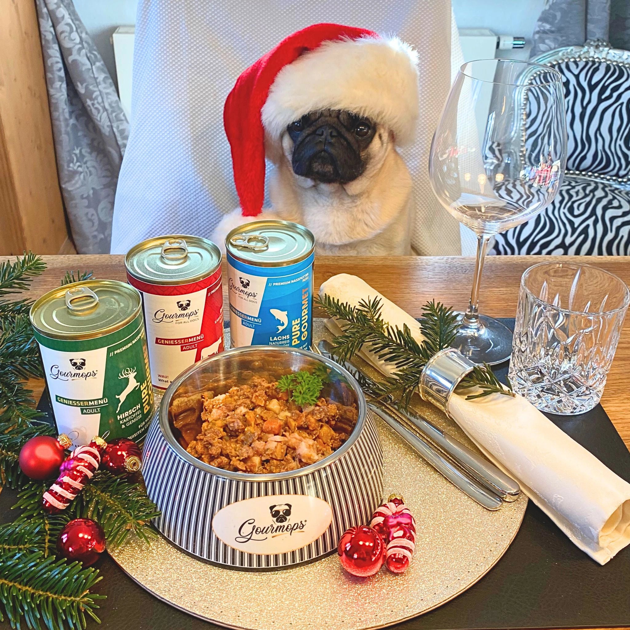 Geschenkset "PERFECT DINER" // Gourmet-Set mit Napf, Nassfutter, Kräutern &amp; Öl