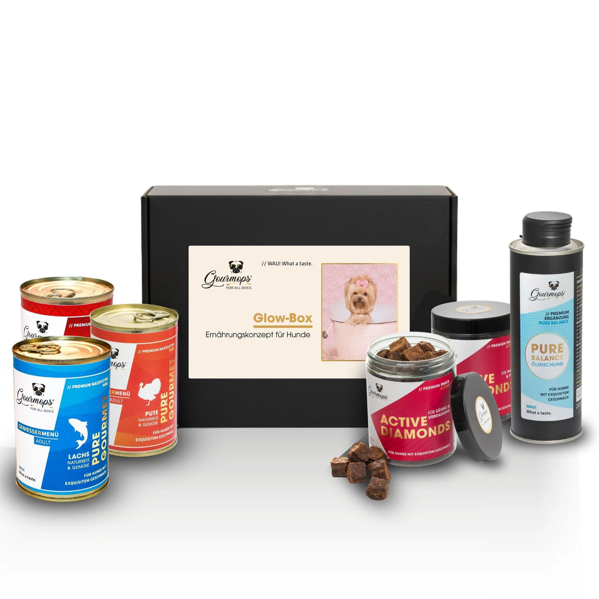GOURMOPS Glow Box // Premium-Hundefutter für Haut, Fell &amp; Vitalität.