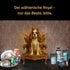 Gourmops Gourmet-Paket – Premium Hundefutter für wählerische Hunde. King Charles Spaniel auf Thron mit Gourmops Nassfutter und Snacks.