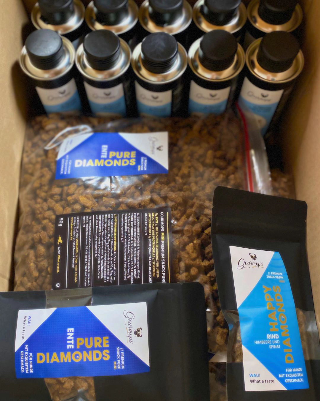 Gourmops Produkte als liebevoll gepackte Spende für Hunde in Not – Achtsamkeit und Qualität mit Herz