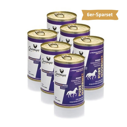 Gourmops Pure Gourmet Nassfutter Pferd – Vorratspaket mit 6 Premium-Dosen Hundefutter, getreidefrei im Sparpack
